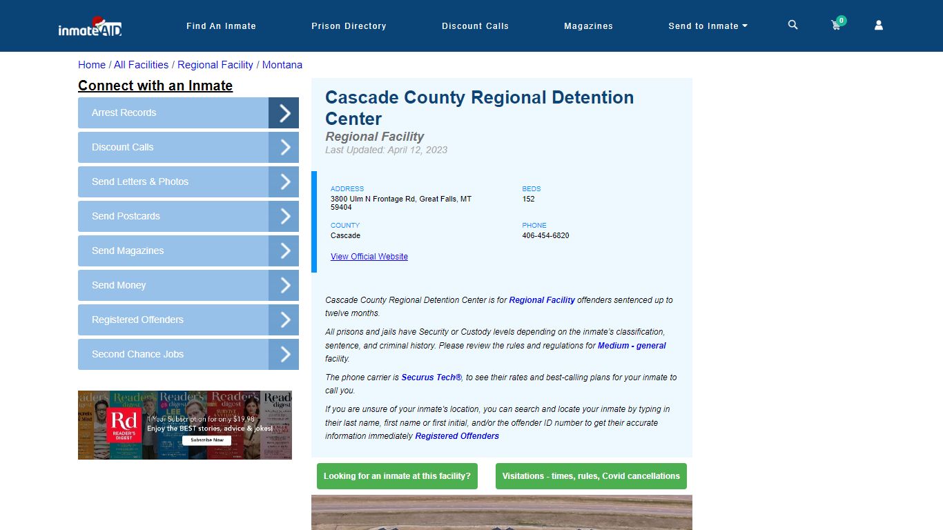 Cascade County Regional Detention Center - Inmate Search - Great Falls, MT